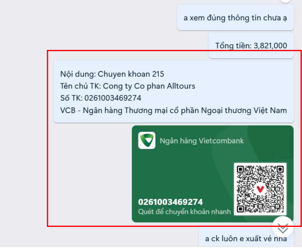 Hành khách thanh toán theo hướng dẫn của tổng đài viên